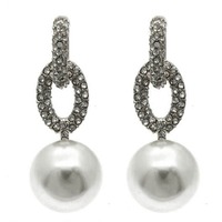 Pave Crystal Pearl Earrings - Thumbnail 1