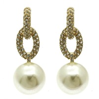 Pave Crystal Pearl Earrings - Thumbnail 2
