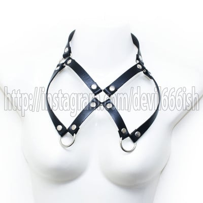 Black leather harness necklace