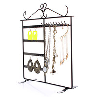 Black Jewelry Display Rack 10 Hooks 48 Holes Stand - Thumbnail 1