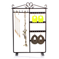 Black Jewelry Display Rack 6 Hooks 32 Holes Earrings Necklace Stand - Thumbnail 1
