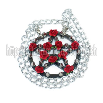 Thorny pentagram inverted cross necklace