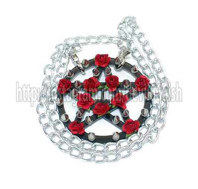 Thorny pentagram inverted cross necklace