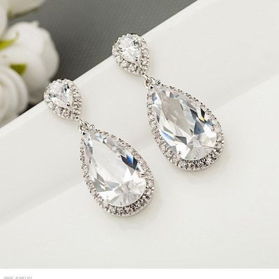 Wedding bride rhinestone crystal droplet earrings - Thumbnail 2