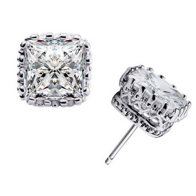 Wedding 8mm crystals sqaure silver stud earringswedding groom bride 8mm rhombus zirconnia crystals stud earrings - Thumbnail 4