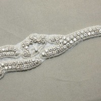 Angle Wing Long Crystal Rhinestone Applique Glass Iron on Applique Trim - Thumbnail 1