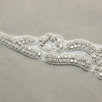 Angle Wing Long Crystal Rhinestone Applique Glass Iron on Applique Trim - Thumbnail 2