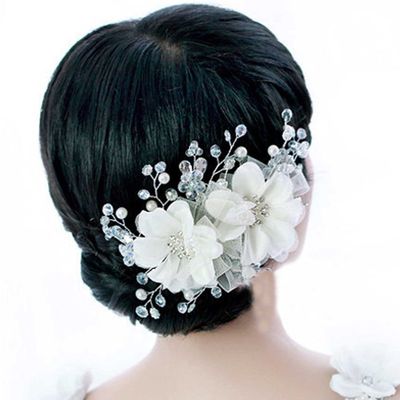 Faux pearl petal flower beads rhinestone crytsal hair clip