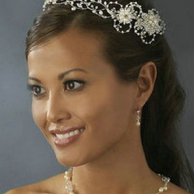 Bridal wedding bride rhinestone crystal pearl tiara headband - Thumbnail 5
