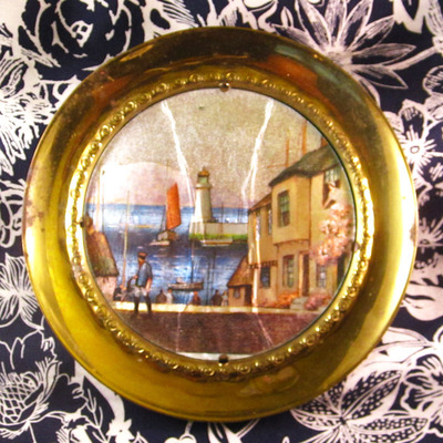 Brass wall decor plate - seaside town