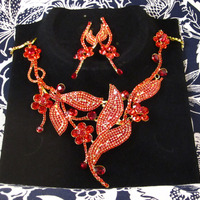 Floral Chinese Red Jewelry Set - Thumbnail 1