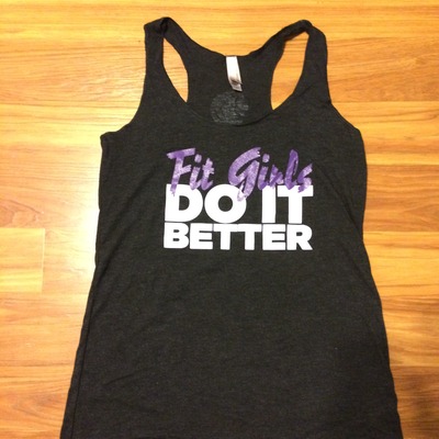 Girls black tanks - purple & white / fit girls