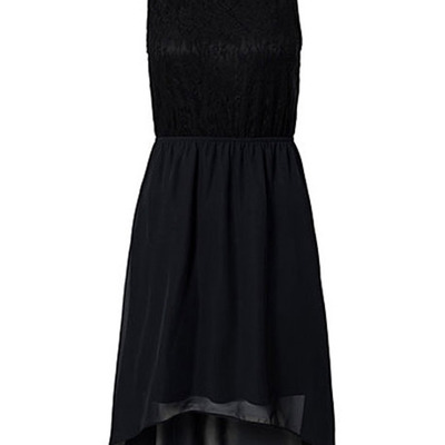 Black blends women fashion round neck square sleeveless asymmetrical dress m/l sy-6263-46-black