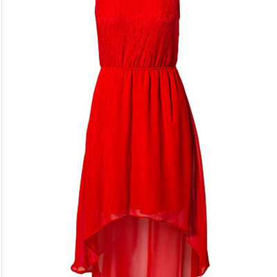 Red blends women fashion round neck square sleeveless asymmetrical dress m/l sy-6263-46-red