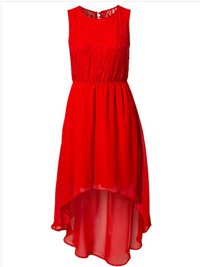 Red blends women fashion round neck square sleeveless asymmetrical dress m/l sy-6263-46-red