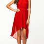 Red Blends Women Fashion Round Neck Square Sleeveless Asymmetrical Dress M/L SY-6263-46-Red-1