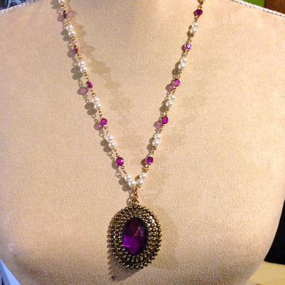 Purple Glass and Bead with Oval Purple Pendant