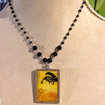 Black Rosary Beads with Geisha Pendant
