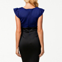 Blue Blends Women Fashion Round Neck Cap Sleeve Casual Short Length Dress M/L SY-6347-46-Blue - Thumbnail 2