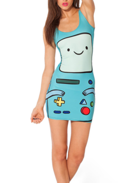 Blue Blends Women Fashion U-Shape Collar Slim Sexy Dress One Size SY-21266-39-Blue