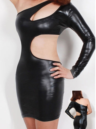 Black blends women fashion one shoulder short length sexy slim dress m/l sy-21260-34-black