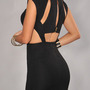 Black Cotton Women Fashion Round Neck Cap Sleeve Short Length Sexy Slim Dress One Size SY-21273-50-Black-1