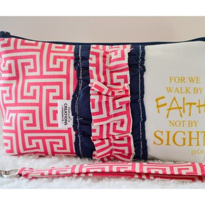 Large Zippered Wristlet/Clutch Accented with Ruffles and Scripture