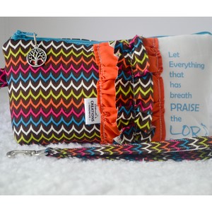 Large Zippered Wristlet/Clutch Accented with Ruffles and Scripture