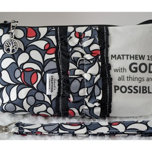 Large Zippered Wristlet/Clutch Accented with Ruffles and Scripture