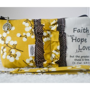 Large Zippered Wristlet/Clutch Accented with Ruffles and Scripture