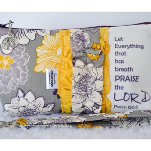 Large Zippered Wristlet/Clutch Accented with Ruffles and Scripture