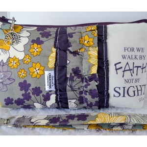 Large Zippered Wristlet/Clutch Accented with Ruffles and Scripture