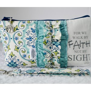 Large Zippered Wristlet/Clutch Accented with Ruffles and Scripture