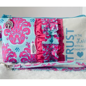 Large Zippered Wristlet/Clutch Accented with Ruffles and Scripture