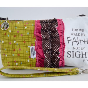 Large Zippered Wristlet/Clutch Accented with Ruffles and Scripture