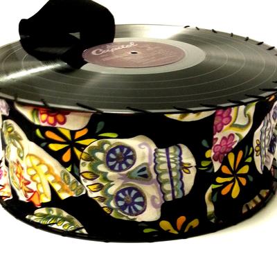 Sugar skull hand crafted record purse 