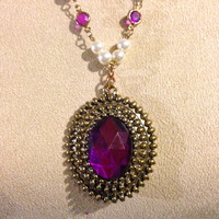 Purple Glass and Bead with Oval Purple Pendant - Thumbnail 1