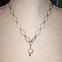 Long Rose Gold Necklace with Silver Ball Pendant - Thumbnail 1