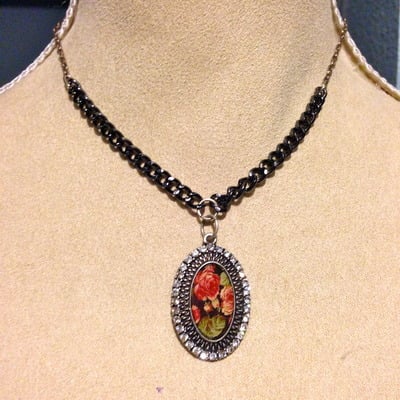 Floral Oval Pendant with some sparkle