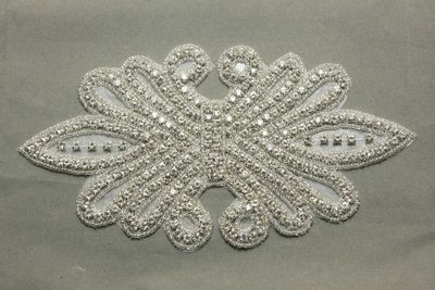 7.9" Sew/Iron Crystal Rhinestone Sash Wedding Bridal Gown Wing Applique