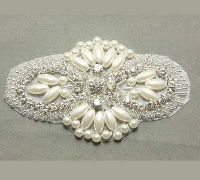 7cm Dress Decoration Crystal Rhinestone Rhombus Pearl Sew Iron Applique Patch 