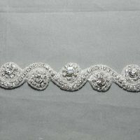 Iron Or Sew Crystal Rhinestone Applique Wedding Bridal Applique Sash Long Trim  - Thumbnail 1