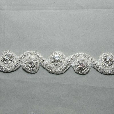 Iron or sew crystal rhinestone applique wedding bridal applique sash long trim 