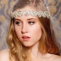 Bridal Wedding Handmade Embroidery Rhinestone Crystals Headband - Thumbnail 1
