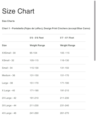 size chart