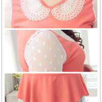 K-fashion Lace Chiffon Plus Size T-shirt Free Shipping SP140767 - Thumbnail 3