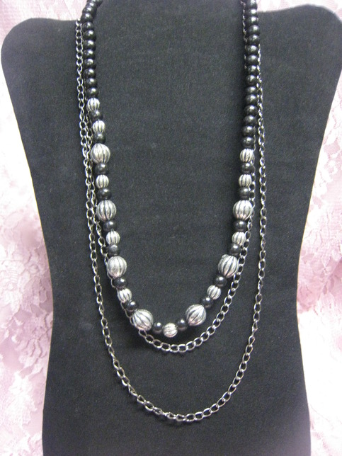 Black Wood Metal & Chain Necklace