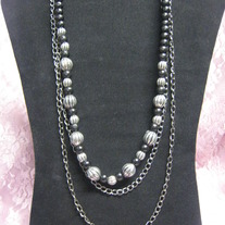 Black Wood Metal & Chain Necklace