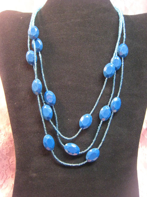 Dark Teal Acrylic Triple Strand Necklace
