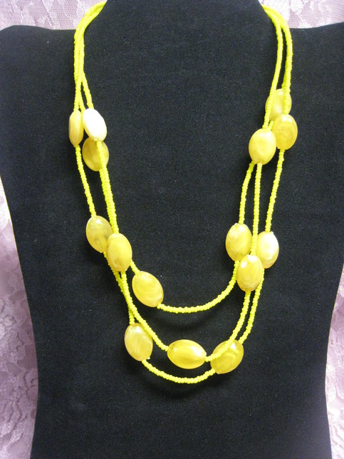 Yellow Acrylic Triple Strand Necklace